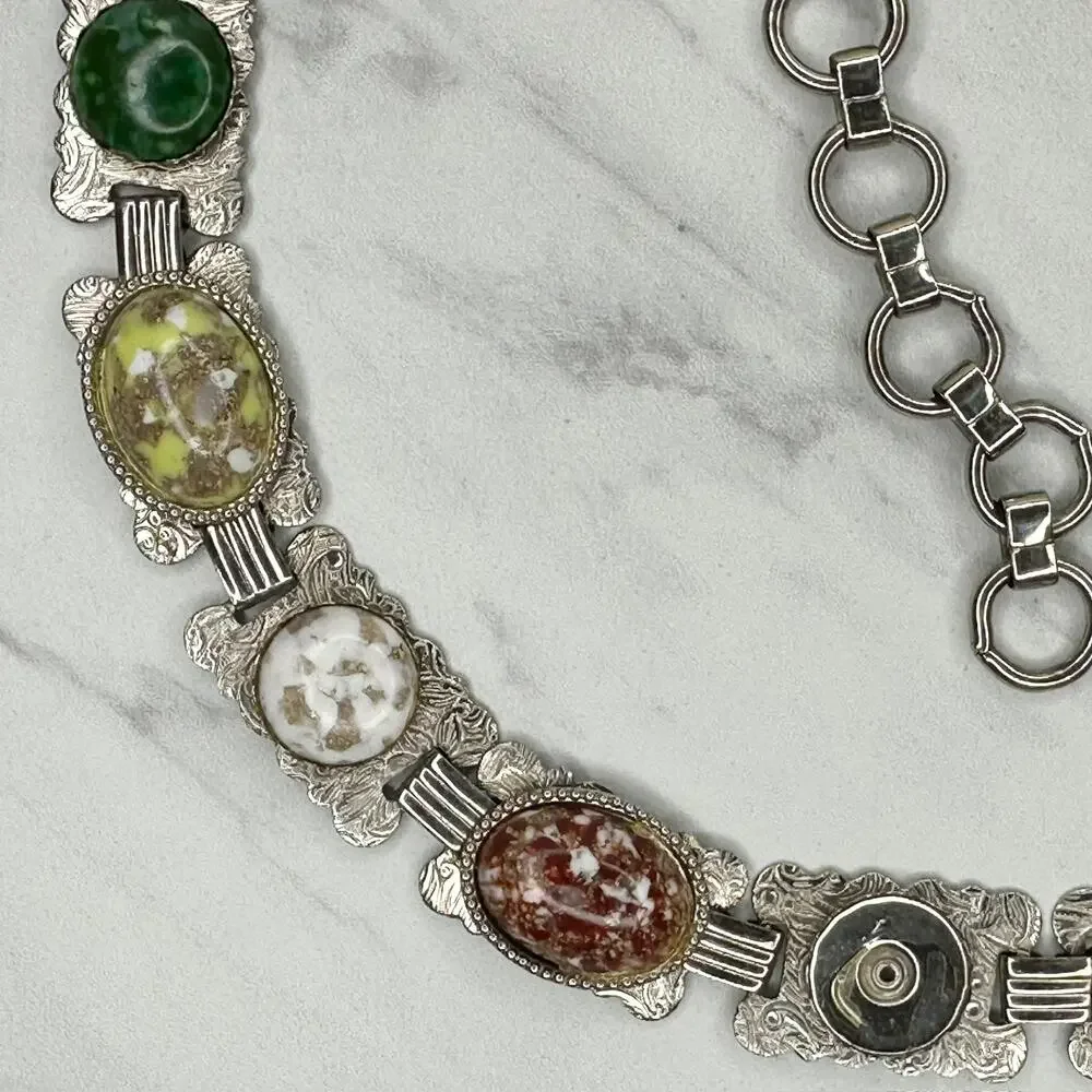 Multicolor Cabochon Concho Silver Tone Chain Link Belt Small/Medium (S/M) Boho ✨ - Picture 8 of 11